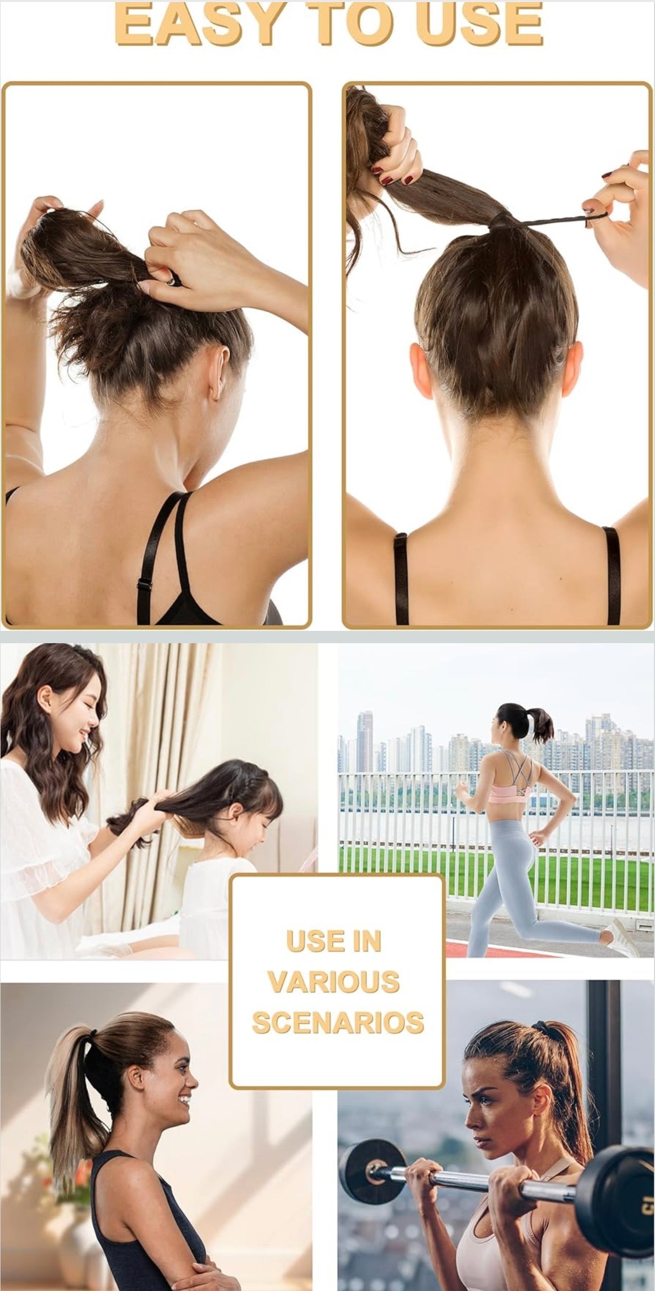 Hair Ties for Women, Black Elastic Hair Bands, 2 Inch Seamless No-Damage Hair Elastics (Black-60pcs)