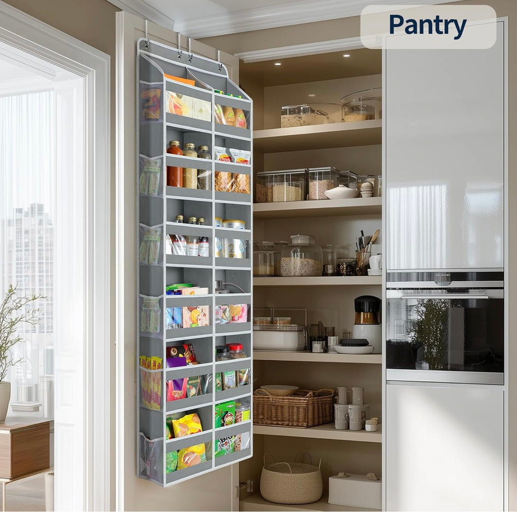 6-Tier Over The Door Organizer Dual-Column of 12 Compartments, College Dorm Essentials with Clear PVC Windows, Heavy Duty Door Organizer Hanging for Bedroom Bathroom Pantry Nursery,