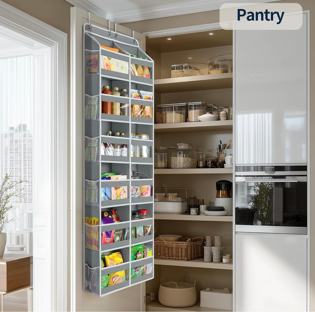 6-Tier Over The Door Organizer Dual-Column of 12 Compartments, College Dorm Essentials with Clear PVC Windows, Heavy Duty Door Organizer Hanging for Bedroom Bathroom Pantry Nursery,