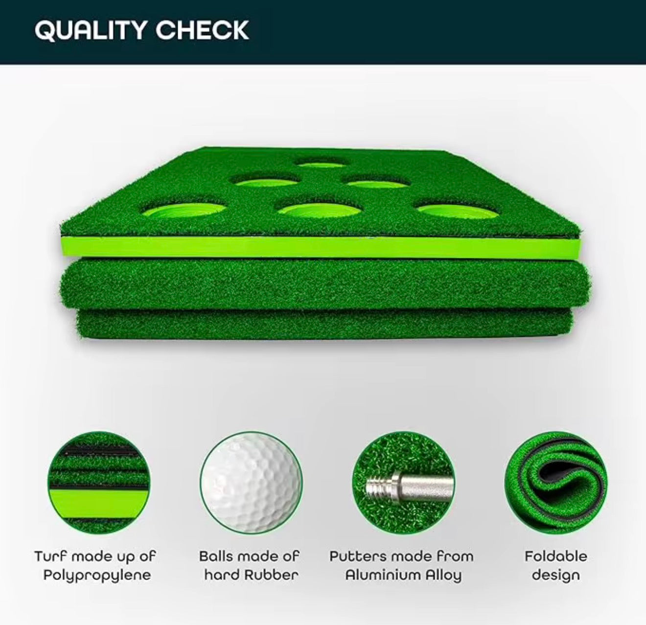 Golf Mat Game Set Short Game Trainer For Office Parties Backyard Bbq’s With Covers Indoor/Outdoor 12Hole Green