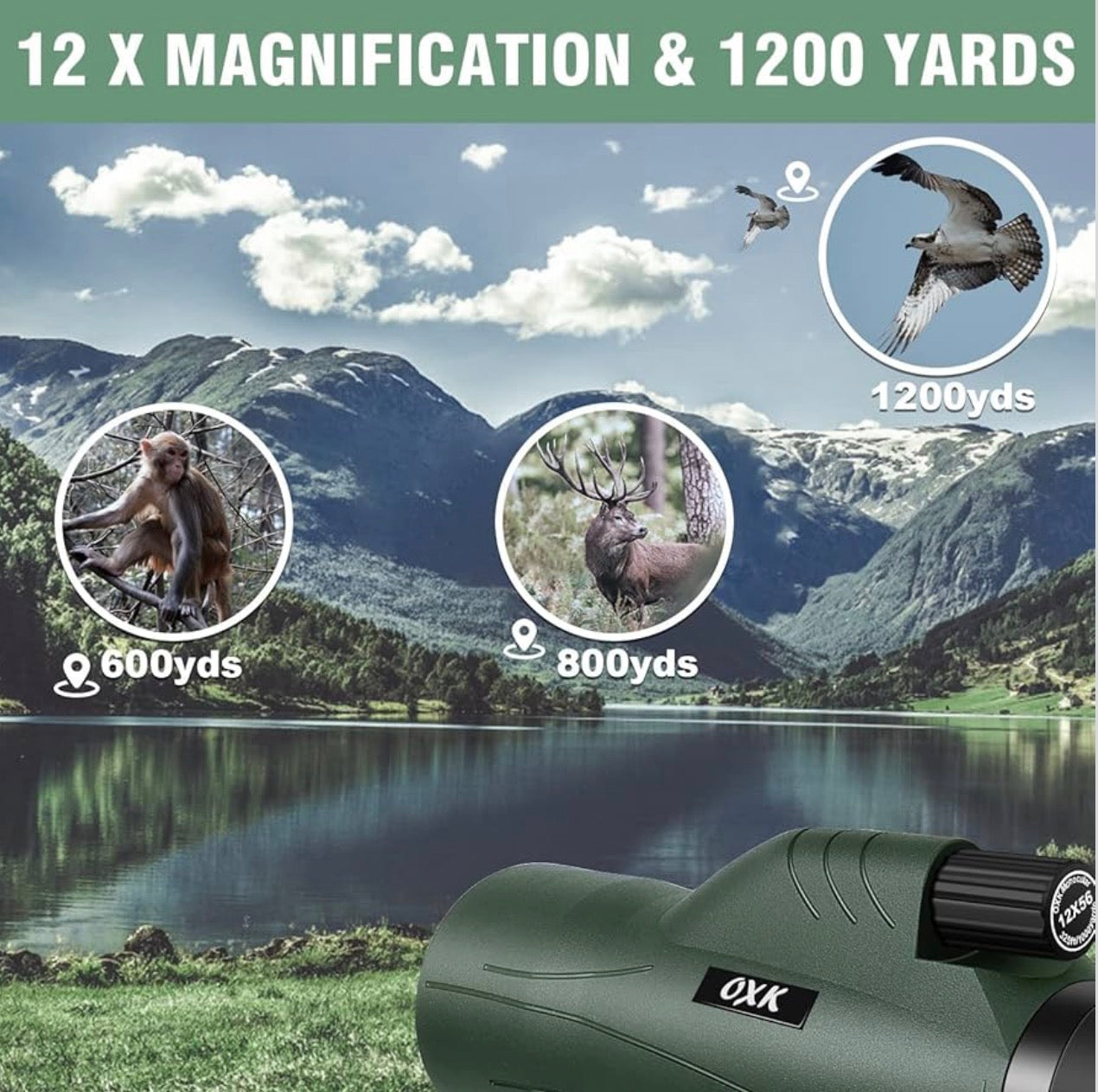 12x56 High Power Monocular Telescope for Adults | Comes with Smartphone Adapter Tripod Travel Bag | Bird Watching Hunting Hiking Camping Gift