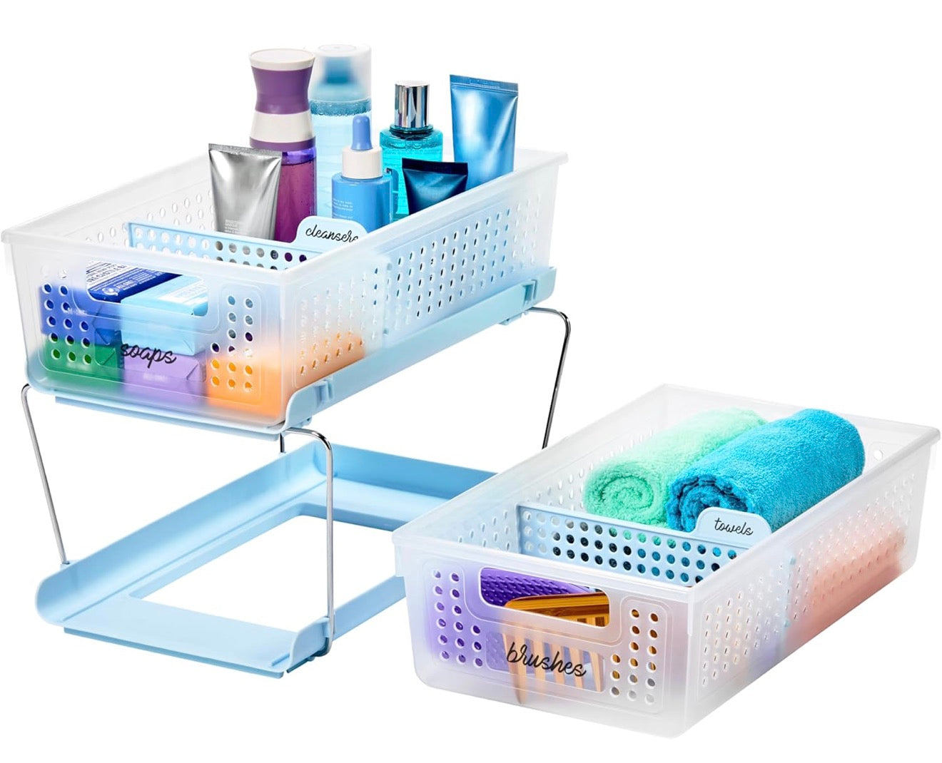 madesmart Two-Tier Bathroom Cabinet Organizer, Sliding Drawer Storage for Bottles, Sponges & Cleaning Supplies