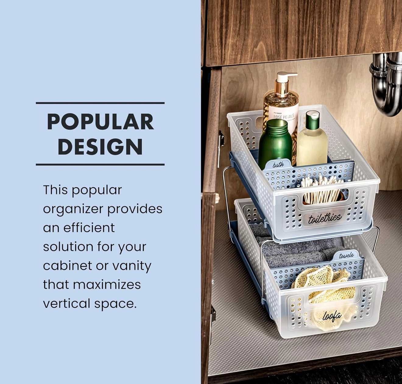 madesmart Two-Tier Bathroom Cabinet Organizer, Sliding Drawer Storage for Bottles, Sponges & Cleaning Supplies