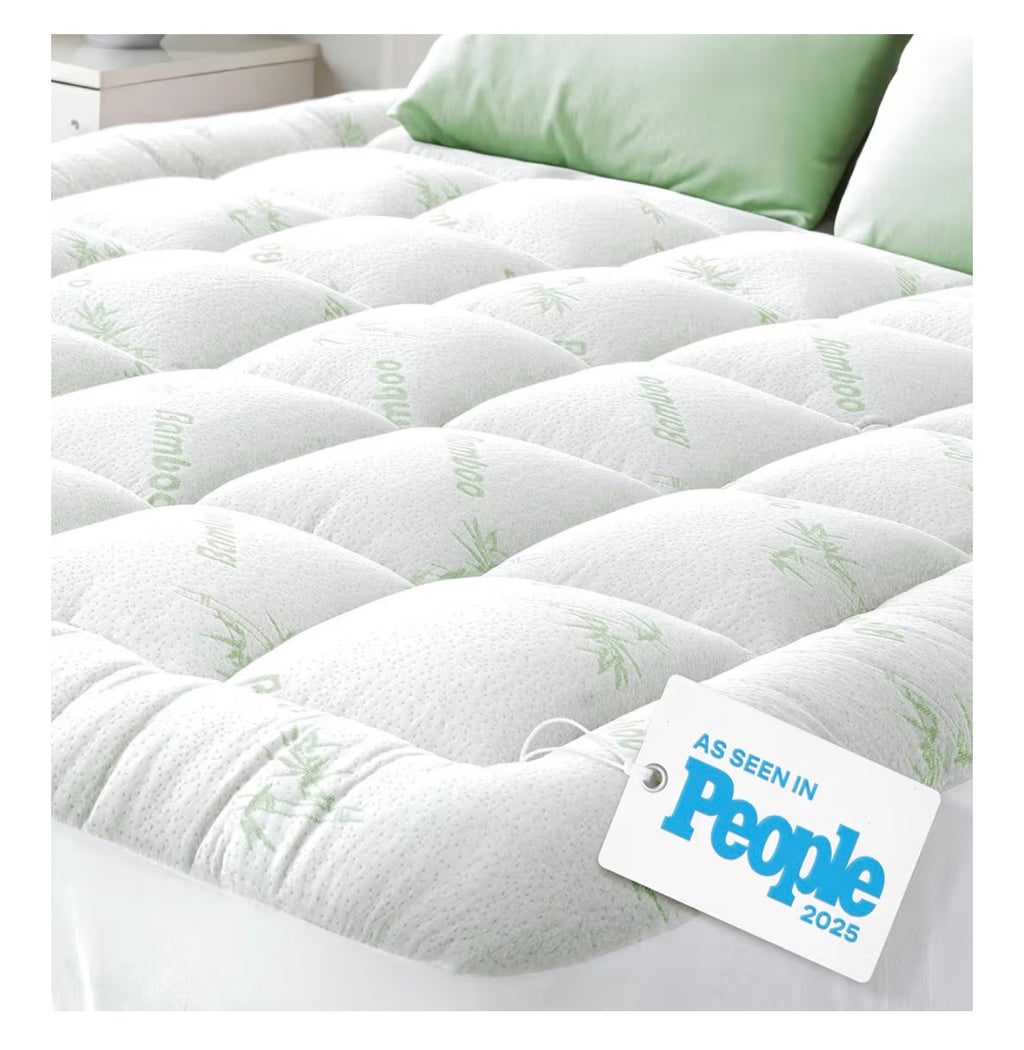 Ultra Soft Queen Size Mattress Topper - Viscose Made from Bamboo Pillow Top Mattress Pad for Back Pain Relief - Naturally Cooling for Hot Sleepers