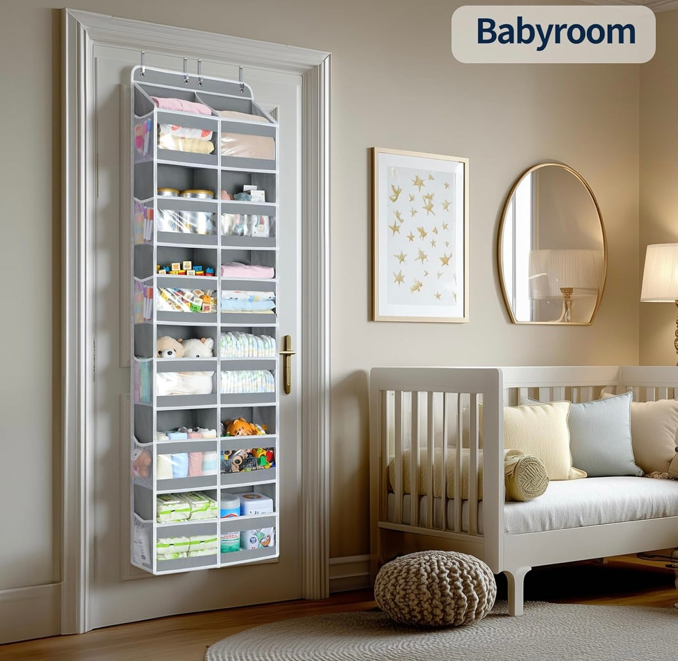 6-Tier Over The Door Organizer Dual-Column of 12 Compartments, College Dorm Essentials with Clear PVC Windows, Heavy Duty Door Organizer Hanging for Bedroom Bathroom Pantry Nursery,