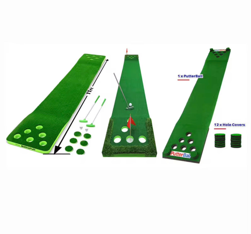 Golf Mat Game Set Short Game Trainer For Office Parties Backyard Bbq’s With Covers Indoor/Outdoor 12Hole Green
