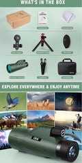 12x56 High Power Monocular Telescope for Adults | Comes with Smartphone Adapter Tripod Travel Bag | Bird Watching Hunting Hiking Camping Gift